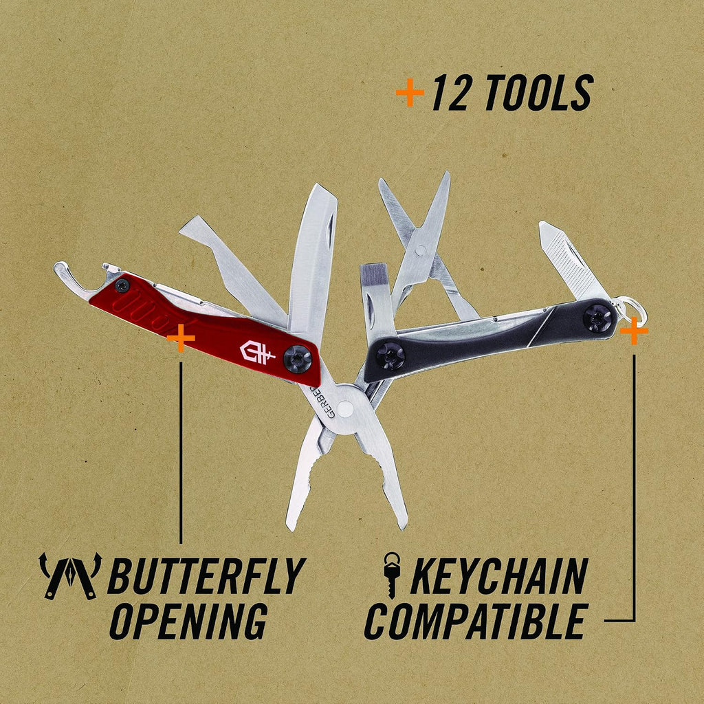 Gerber Gear Dime 12-in-1 Mini EDC Multitool - Needle Nose Pliers, Pocket Knife, Keychain, Bottle Opener - EDC Gear and Equipment, Gifts for Men - Red (Pack of 12)