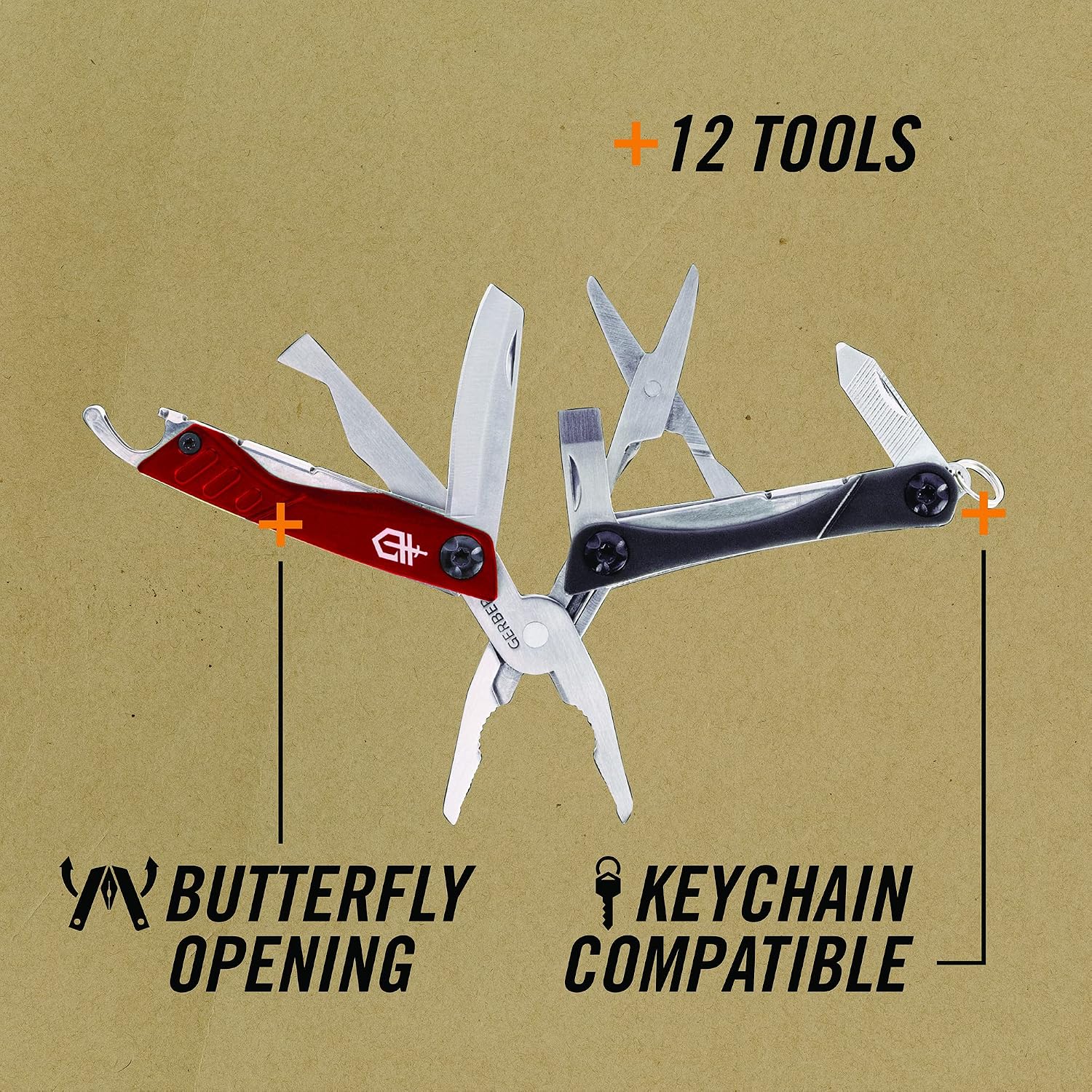 Gerber Gear Dime 12-in-1 Mini EDC Multitool - Needle Nose Pliers, Pocket Knife, Keychain, Bottle Opener - EDC Gear and Equipment, Gifts for Men - Red (Pack of 12)