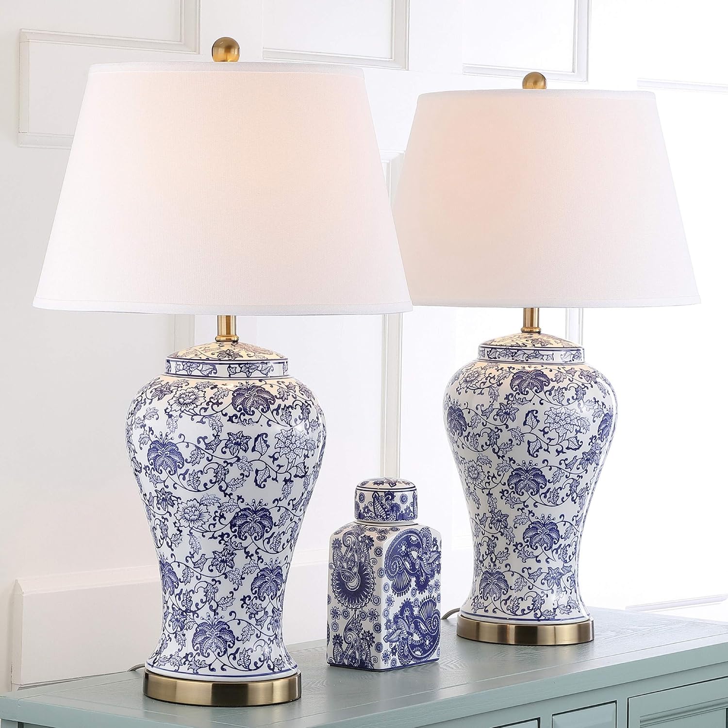 Lighting 29-inch Spring White/Blue Blossom Ceramic Led Table Lamp (Set of 2) - 17' X 29' Traditional