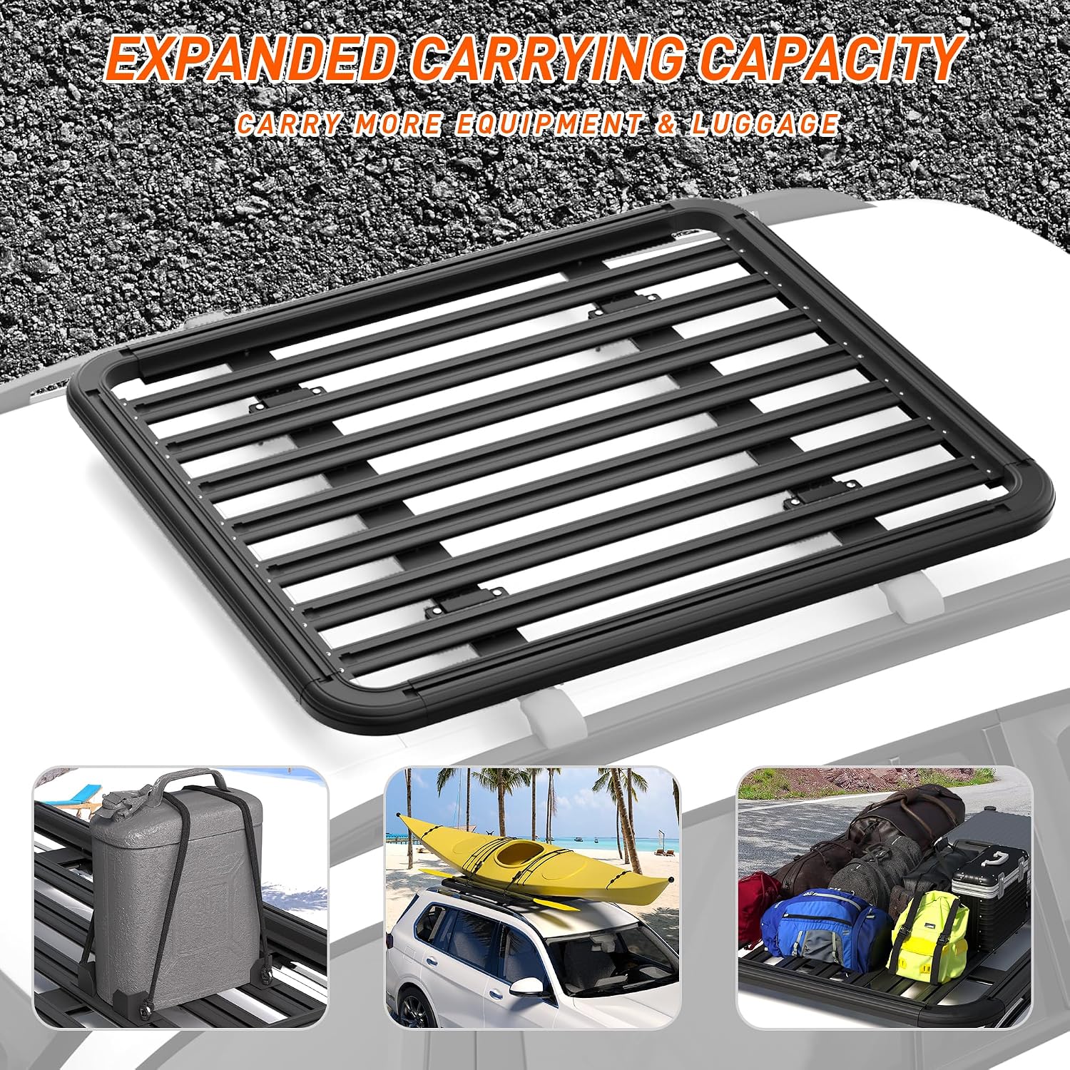 WILDROAD Aluminum Roof Platform, 55' x 47' Universal Flat Roof Rack Heavy Duty Roof Rack Platform with 10 Sets Eye Bolt Nut and T-Screws Anchoring Kit Fits for SUV, Truck