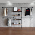 Industrial Pipe Clothing Rack Wall Mounted, DIY Custom Closet System with Shelves, Heavy Duty Garment Hanging Rack for Walk in Closet, Laundry Room, Retail Display, 14.6x122.8x82.7 in, Y05