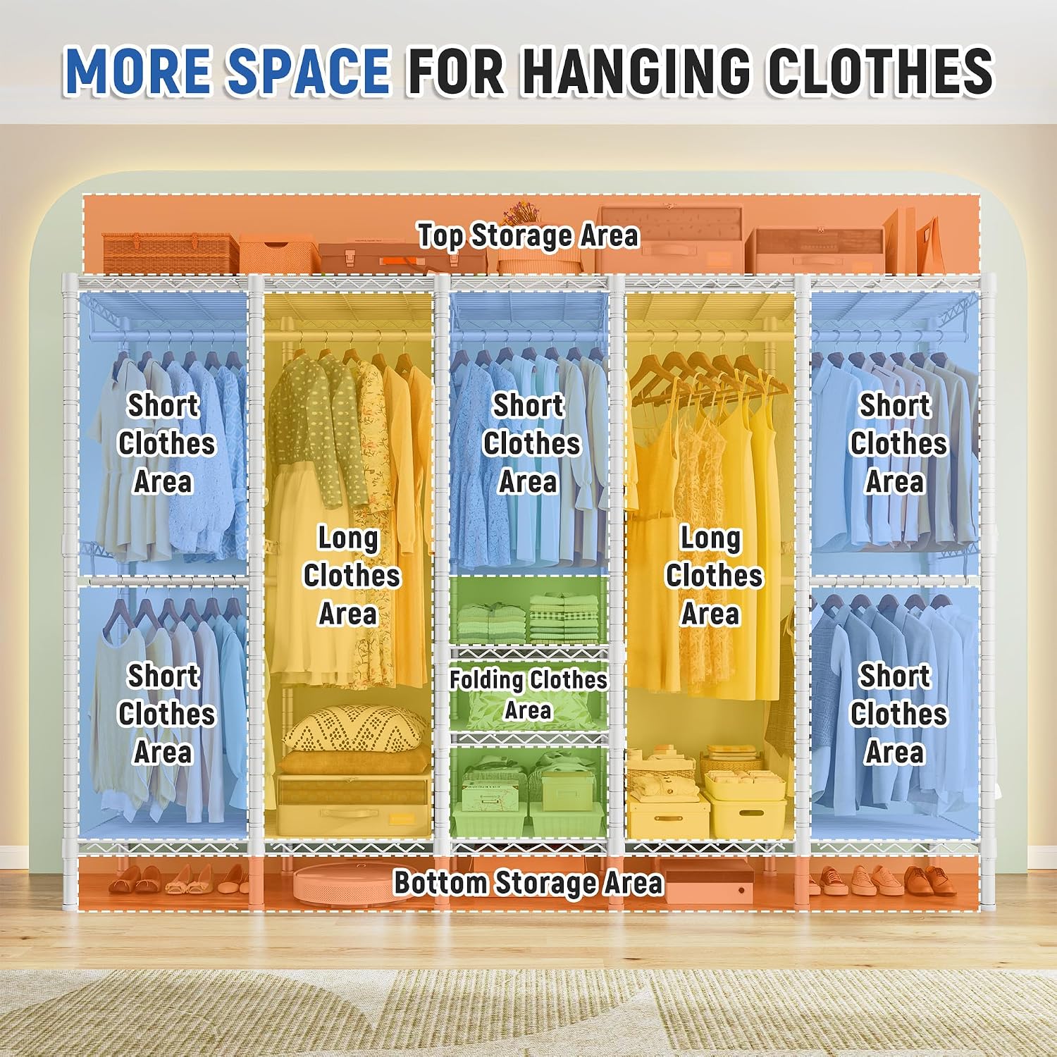 Raybee 88.2' W Clothes Rack Heavy Duty Clothing Racks for Hanging Clothes Extra Wide Portable Closet Loads 1200LBS Freestanding Garment Rack for Bedroom 88.2' W x 75.6' H x 15.7' D, White