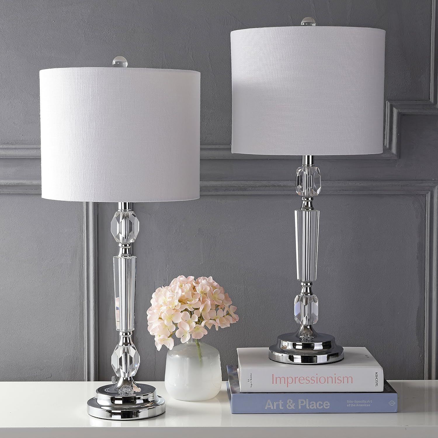 Eyely EYL2047A-SET2 Cox 27' Crystal LED Table Lamp for Reading Room, Living Room, Office, Bedroom, Modern, Contemporary, Traditional, Clear (Set of 2)